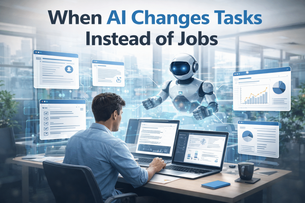 ai-changing-tasks-not-jobs-anthropic-labor-report.jpg Anthropic AI labor report showing AI changing tasks within jobs instead of replacing entire roles