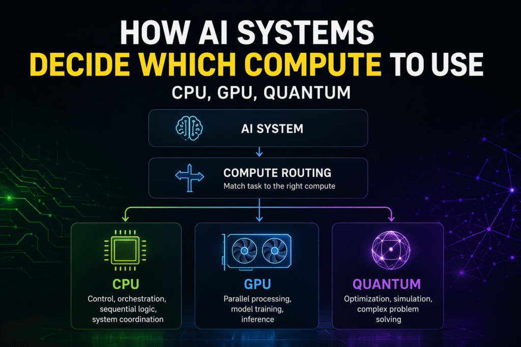 AI compute routing across CPU, GPU, and quantum compute layers