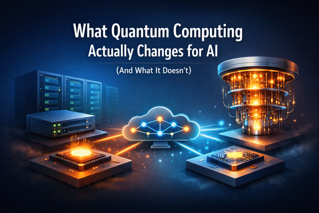 Quantum computing integrated as a specialised layer within AI infrastructure alongside data centres and GPU systems